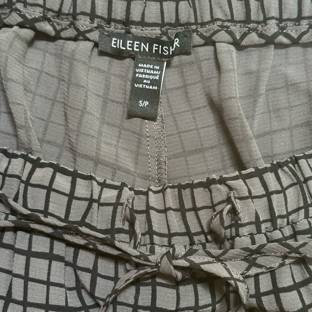 Eileen Fisher SET Black Gray M Top and S/P Pants Grid Pattern - Picture 10 of 16